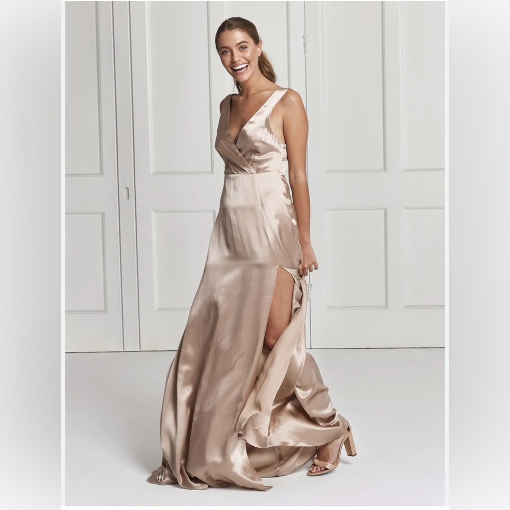 Reformation Gold Sleeveless V-Neck Maxi Gown